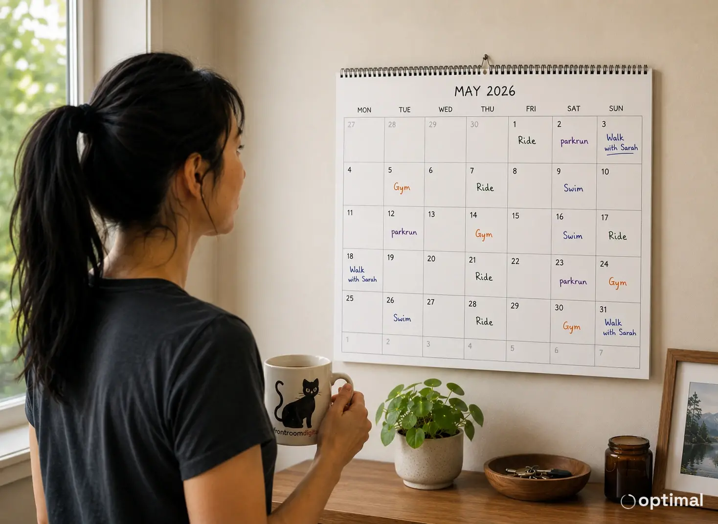 A weekly calendar showing aerobic exercise sessions spread across the week