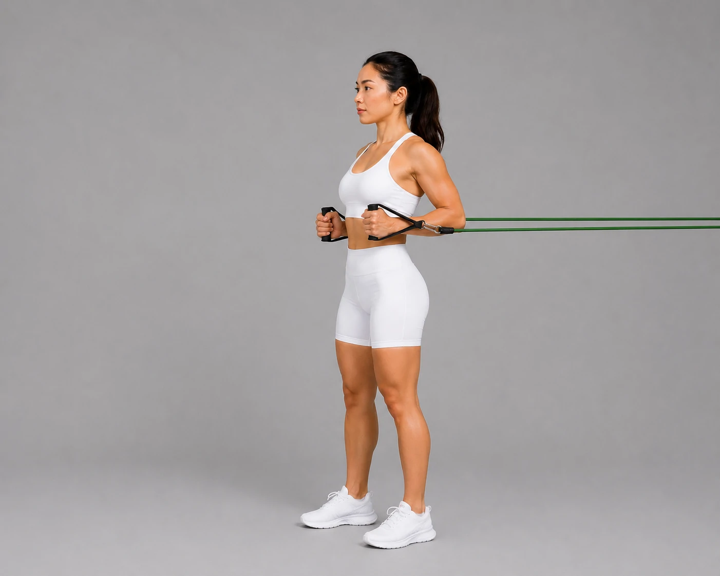 Band chest press start position with hands at chest level