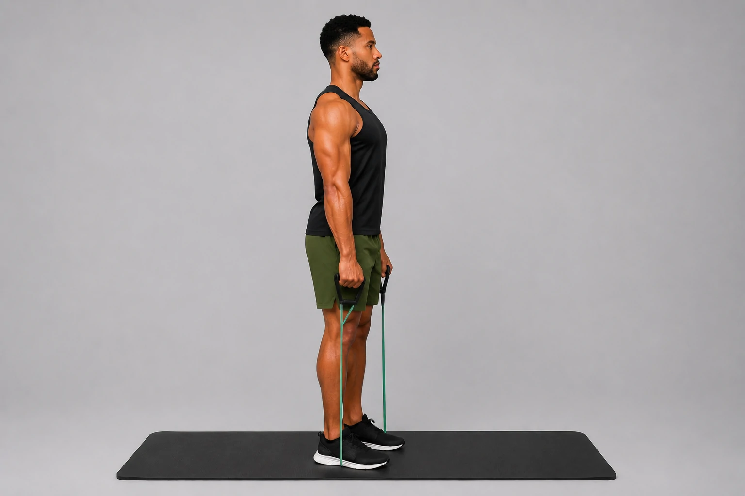 Band deadlift standing position with hips extended