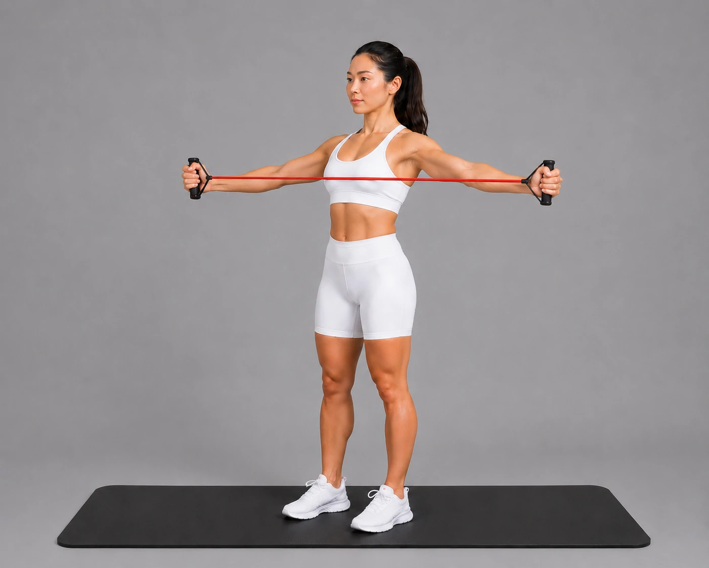 Band pull apart end position with the band pulled toward the chest