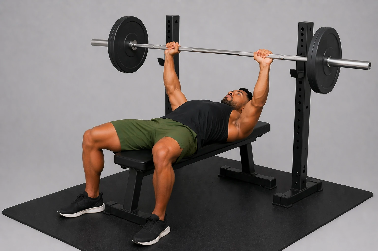 Barbell bench press pressed position