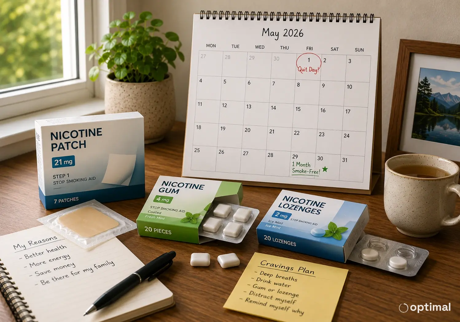 Illustration explaining how nicotine replacement therapy supports quitting smoking
