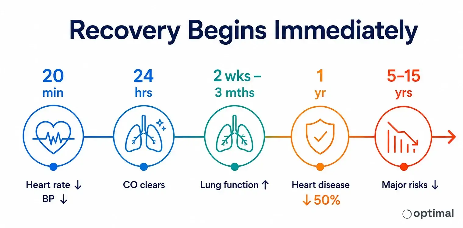 Timeline showing how health recovery begins after quitting smoking
